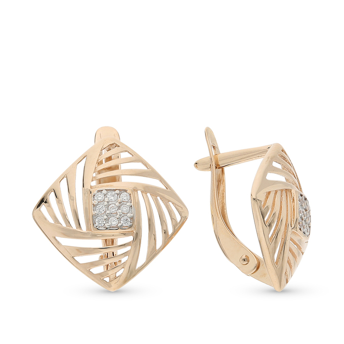 Серьги из красного золота 585 пробы c фианитами
