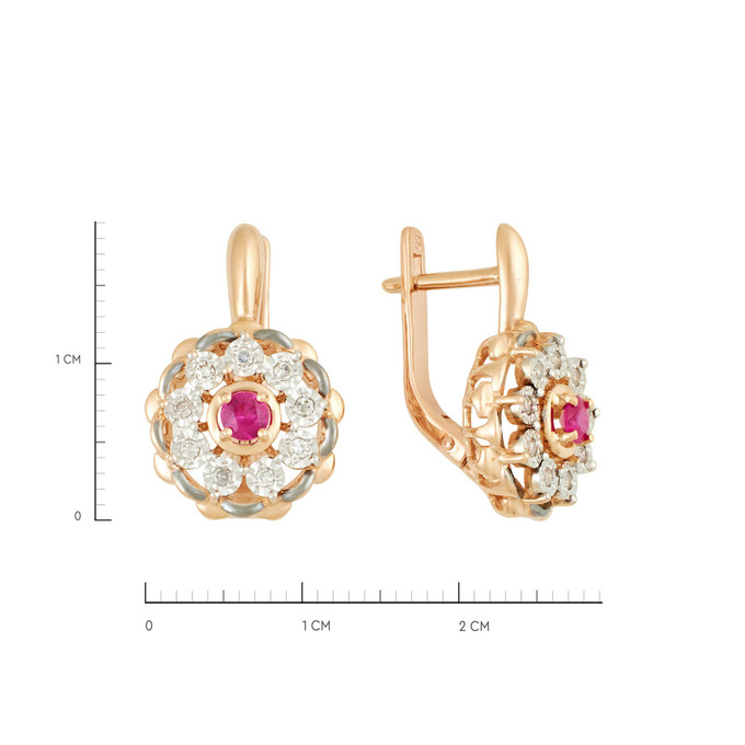 Серьги из золота 585 пробы с рубинами и бриллиантами, Л 4508 7903 за 58200