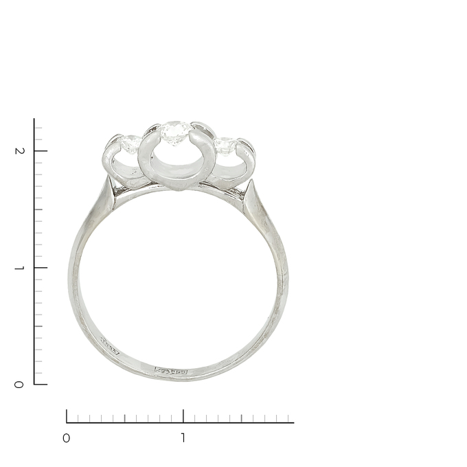 Кольцо из белого золота 585 пробы c 3 бриллиантами