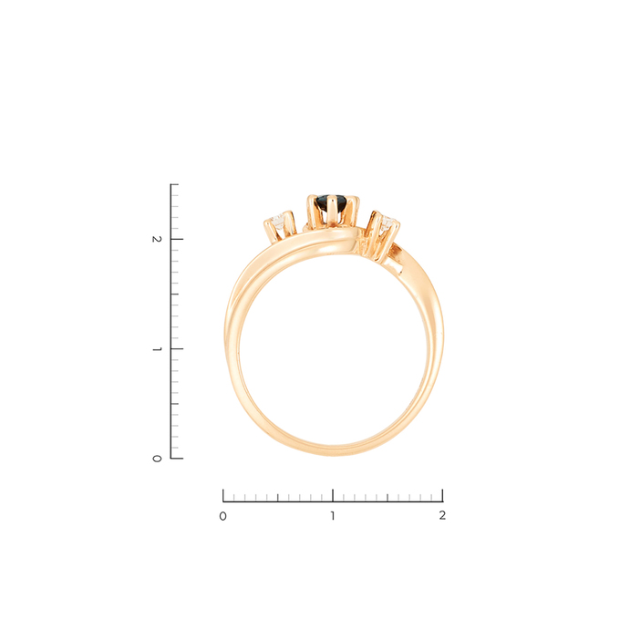 Кольцо из золота 585 пробы c 2 бриллиантами и 1 сапфиром, Л 0909 2377 за 46800