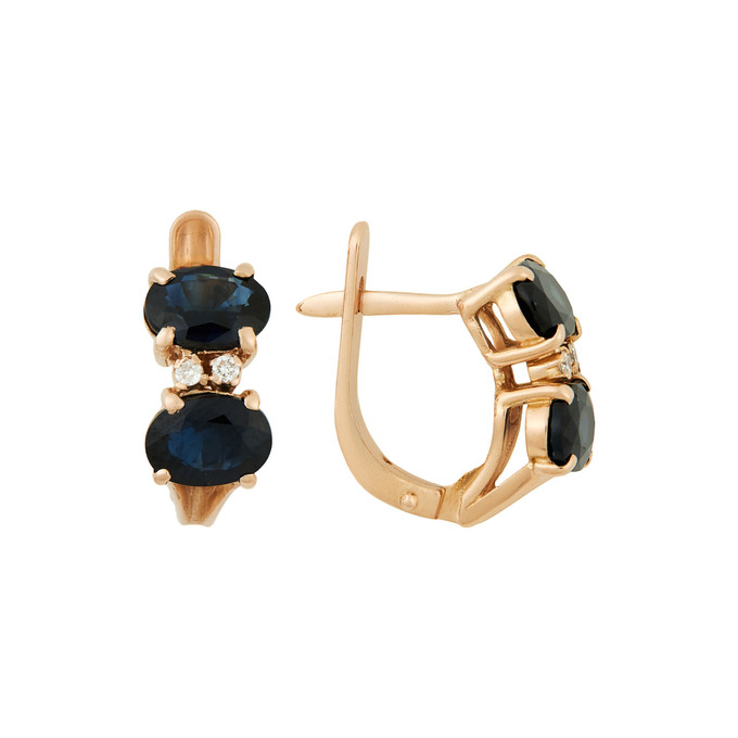 Серьги из золота 585 пробы c сапфирами и бриллиантами, Ц О007 2738 за 102000