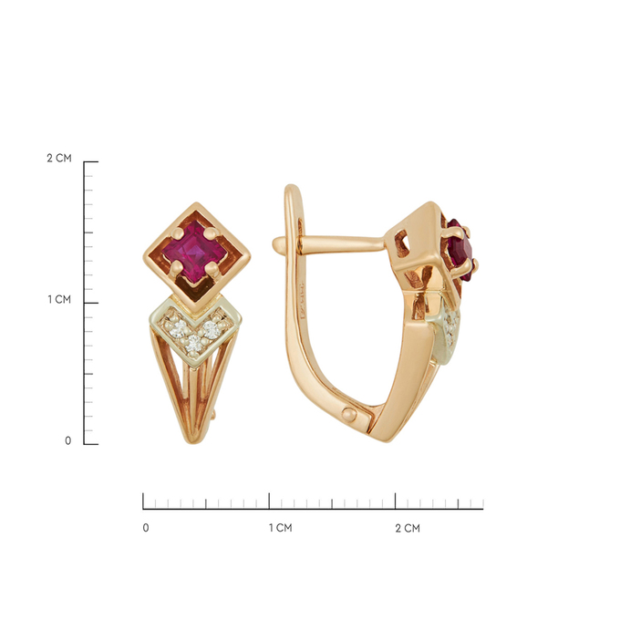 Серьги из золота 585 пробы c рубинами и бриллиантами, Ц О007 1722 за 53920