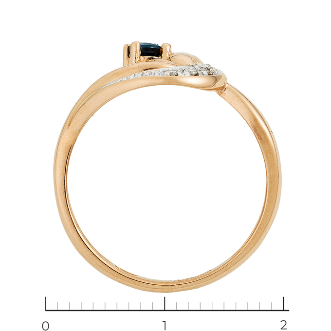 Кольцо из комбинированного золота 585 пробы c 4 бриллиантами и 1 сапфиром