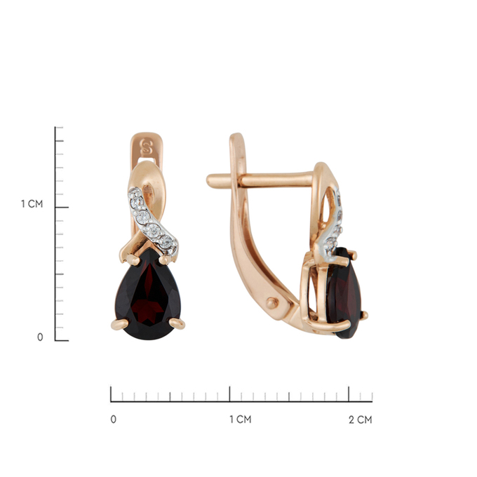 Серьги из золота 585 пробы c 2 гранатами и 8 фианитами, Л 5404 3286 за 20000