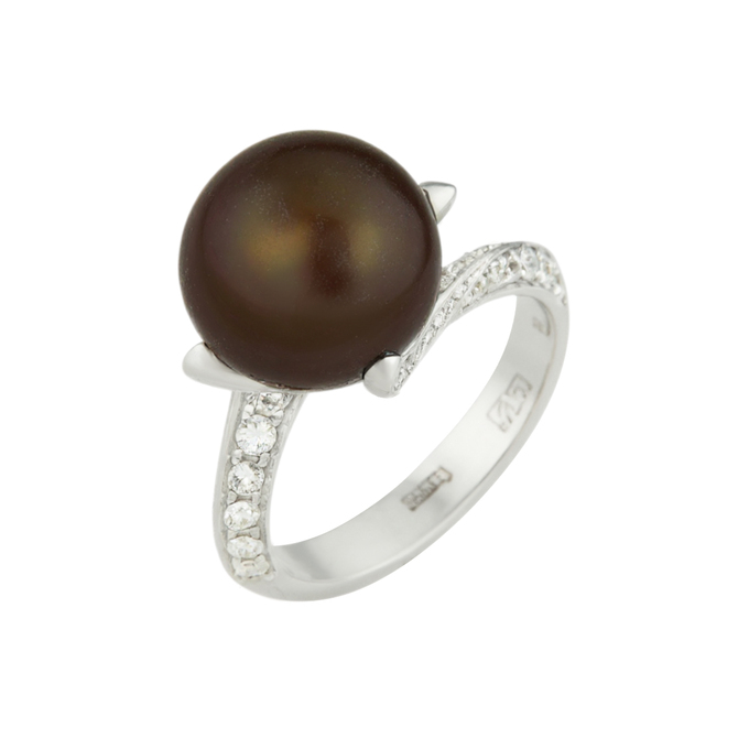 Кольцо из золота 750 пробы c бриллиантами и культивированным жемчугом, Л 2509 0178 за 113600