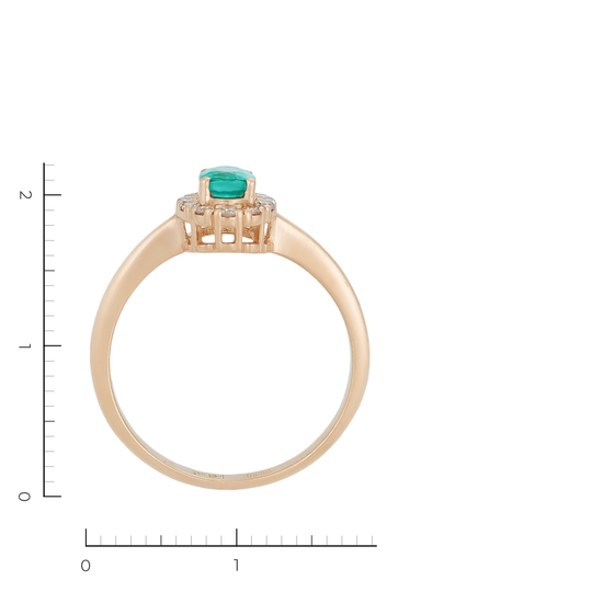 Кольцо из красного золота 585 пробы c 12 бриллиантами и 1 изумрудом, Л47093374 за 24850
