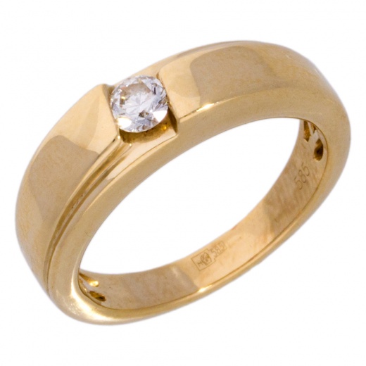 Кольцо из желтого золота 585 пробы c 1 бриллиантом 007651 фото 1