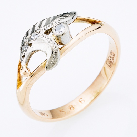 Кольцо из комбинированного золота 585 пробы c 3 бриллиантами Л09095904 фото 1