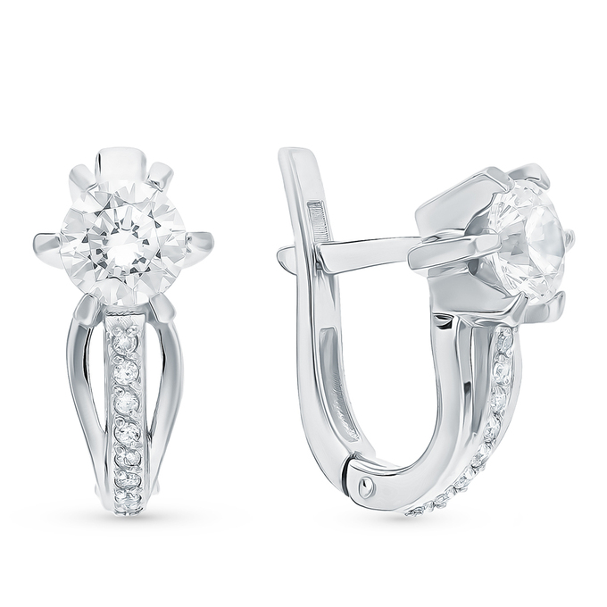 Серьги из белого золота 585 пробы c фианитами