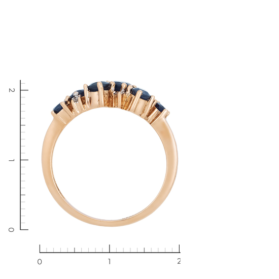 Кольцо из красного золота 585 пробы c 4 бриллиантами и 6 сапфирами, Л45072123 за 24150