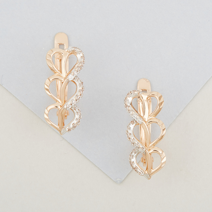 Серьги из красного золота 585 пробы c фианитами