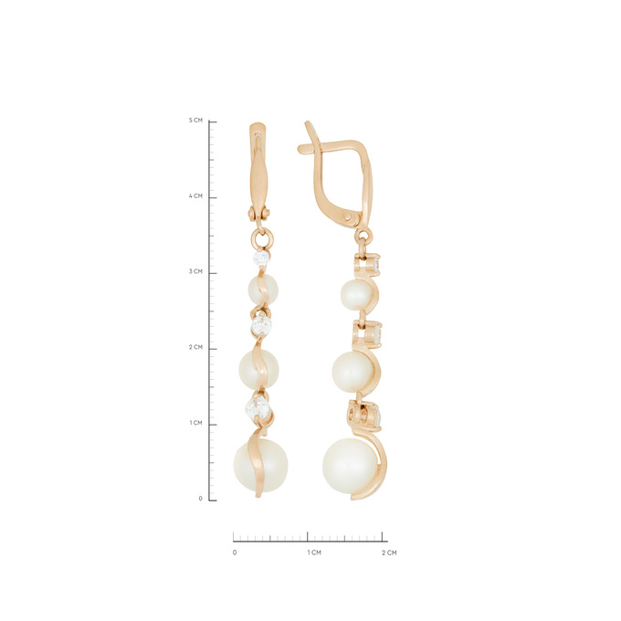 Серьги из золота 585 пробы c фианитами и культивированным жемчугом, Л 6302 6005 за 39500