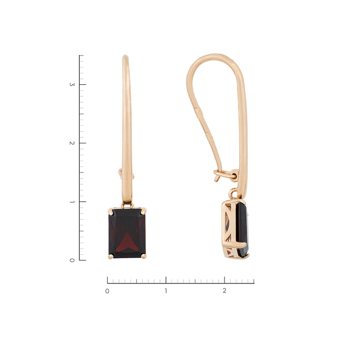 Серьги из красного золота 585 пробы c 2 гранатами