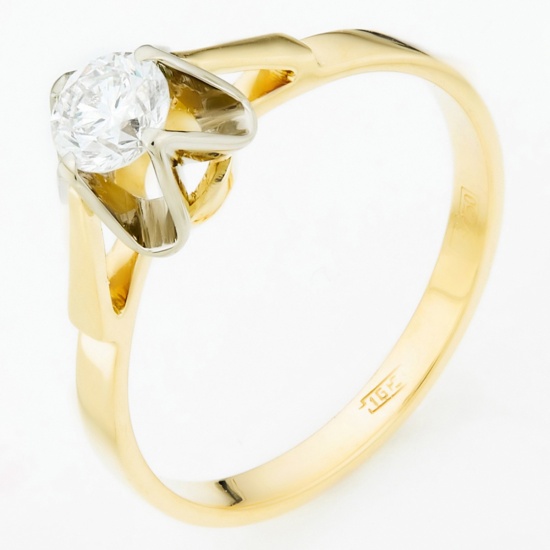 Кольцо из комбинированного золота 750 пробы c 1 бриллиантом, Л58032256 за 103000