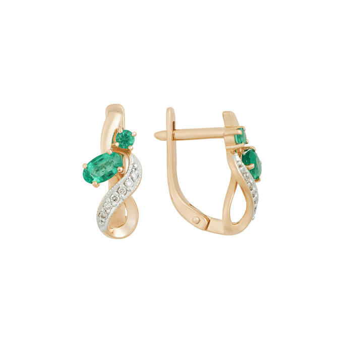 Серьги из золота 585 пробы c изумрудами и бриллиантами