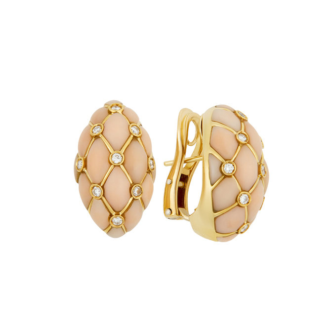 Серьги из золота 750 пробы с бриллиантами и кораллами, Ц О007 4295 за 230000