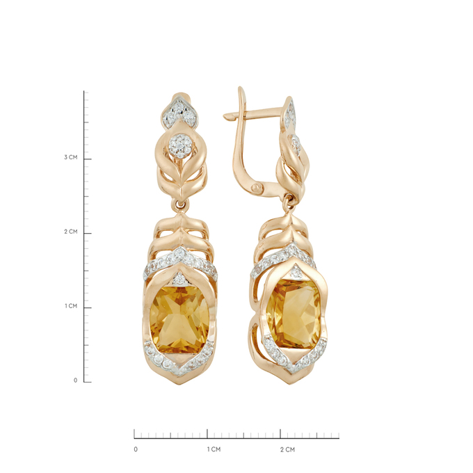 Серьги из золота 585 пробы c цитринами и фианитами, Ц О007 2044 за 77840