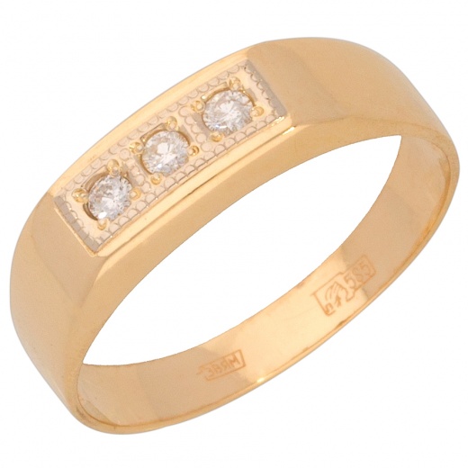 Кольцо печатка из комбинированного золота 585 пробы c 3 бриллиантами 012050 фото 1