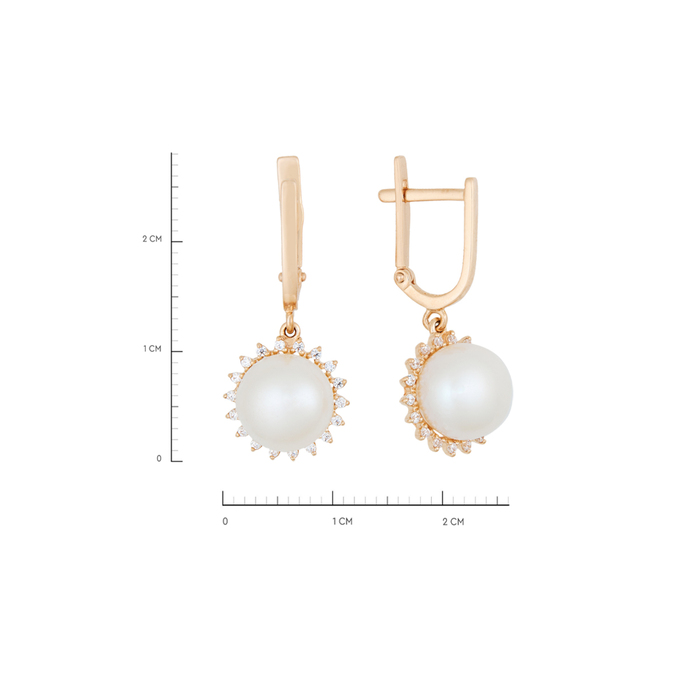 Серьги из золота 585 пробы c культ. жемчугом и фианитами, Л 5703 5932 за 47200