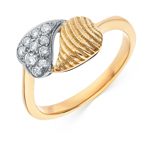 Кольцо из комбинированного золота 583 пробы c 9 бриллиантами и 1 упр. огр. бриллиантом 090524 фото 1
