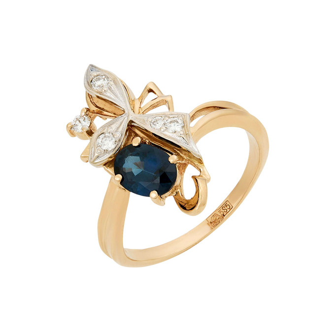 Кольцо из золота 585 пробы c сапфиром и бриллиантами, Л 0401 6211 за 62000