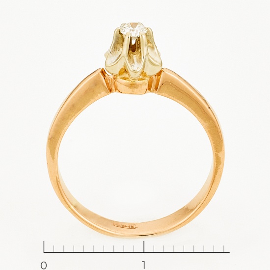 Кольцо из комбинированного золота 585 пробы c 1 бриллиантом, Л57026981 за 14340