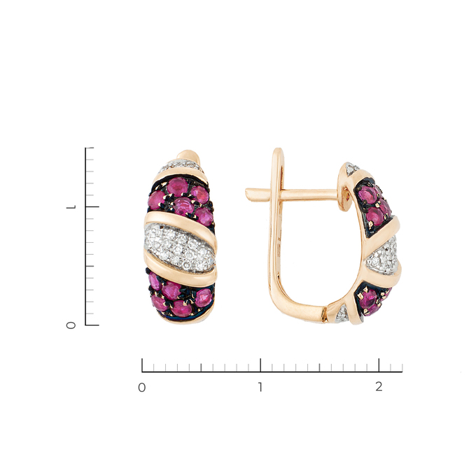 Серьги из красного золота 585 пробы c 42 бриллиантами и 20 рубинами, Л 2414 3219 за 39920
