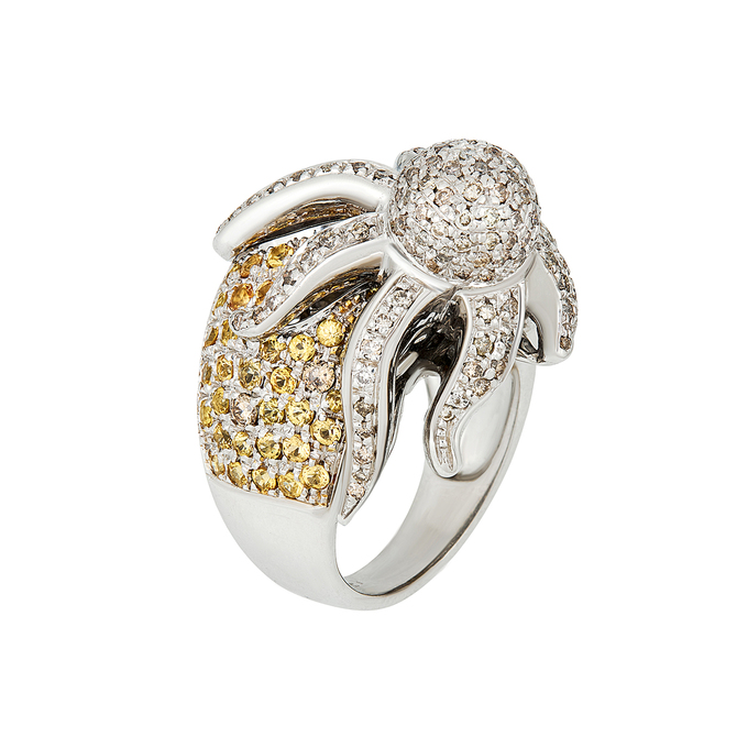 Кольцо из золота 750 пробы c бриллиантами и цветными сапфирами, Л 6402 4061 за 290000