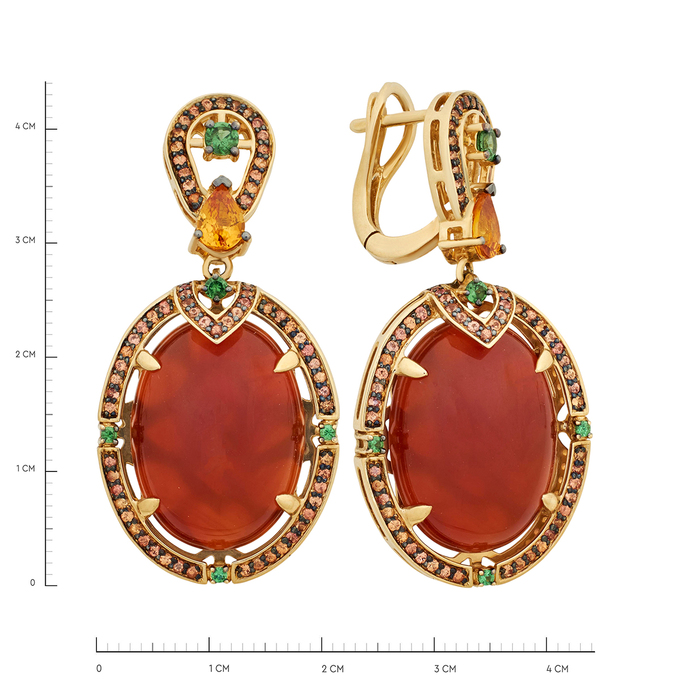 Серьги из золота 585 пробы c сердоликами, сапфирами и тсаворитами, Ц О007 1443 за 178000