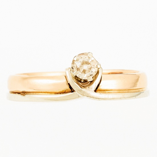 Кольцо из комбинированного золота 585 пробы c 1 бриллиантом, Л64017509 за 18540