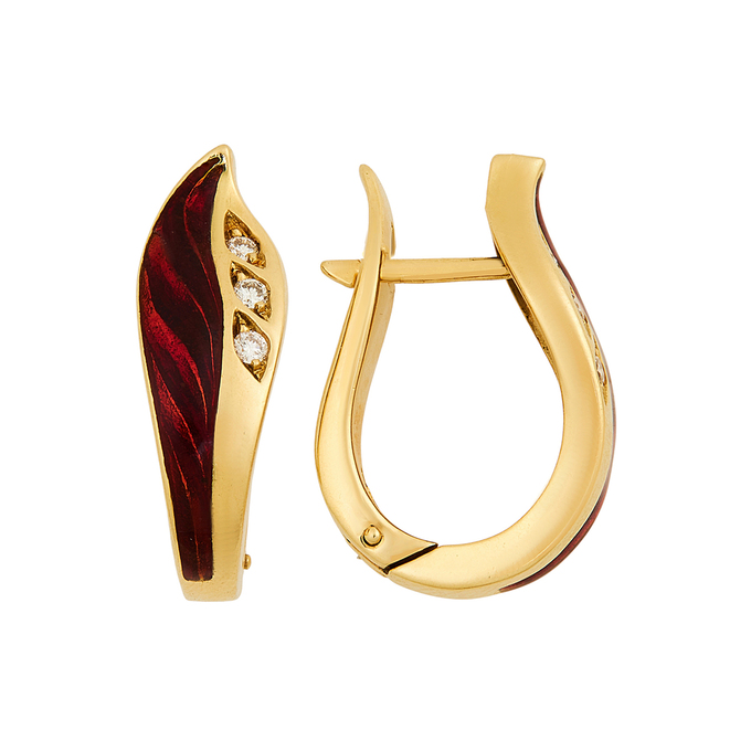 Серьги из золота 750 пробы c бриллиантами и эмалью