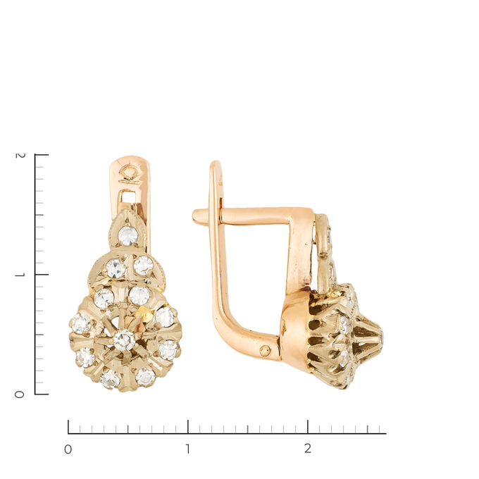 Серьга из золота 585 пробы c 12 бриллиантами