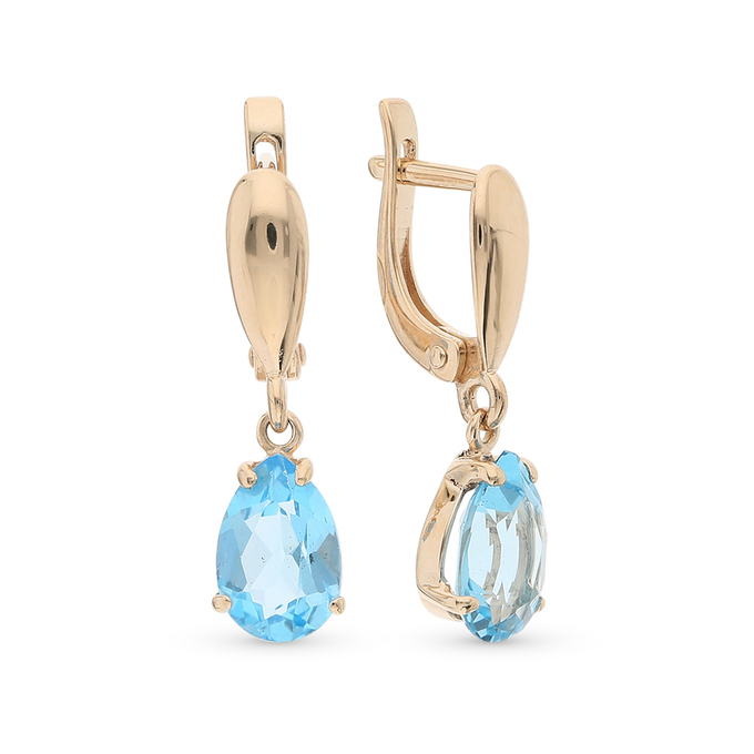 Серьги из красного золота 585 пробы c 2 топазами