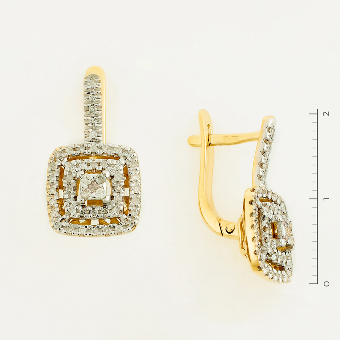 Серьги из комбинированного золота 585 пробы c 100 бриллиантами