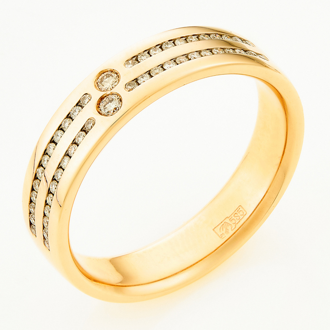 Кольцо обручальное из красного золота 585 пробы c 48 бриллиантами