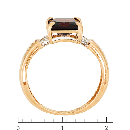 Кольцо из красного золота 585 пробы c 8 бриллиантами и 1 гранатом, Л60020725 за 19600
