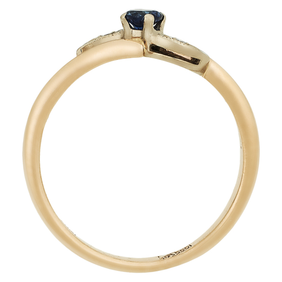 Кольцо из комбинированного золота 585 пробы c 2 бриллиантами и 1 сапфиром, Л30133850 за 15300