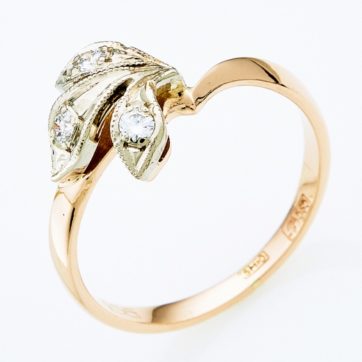 Кольцо из комбинированного золота 585 пробы c 3 бриллиантами Л41056637 фото 1
