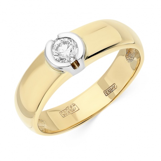 Кольцо из комбинированного золота 585 пробы c 1 бриллиантом Л61002219 фото 1
