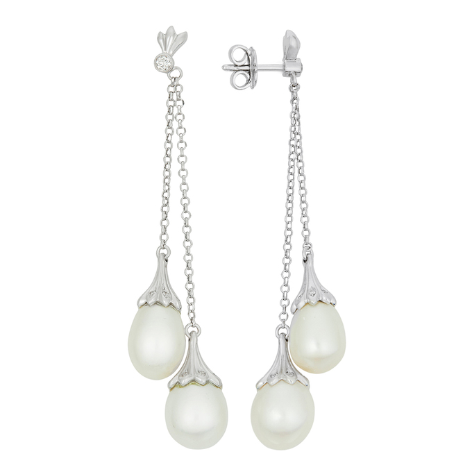 Серьги из золота 585 пробы c бриллиантами и культивированным жемчугом, Л 0611 9851 за 109000