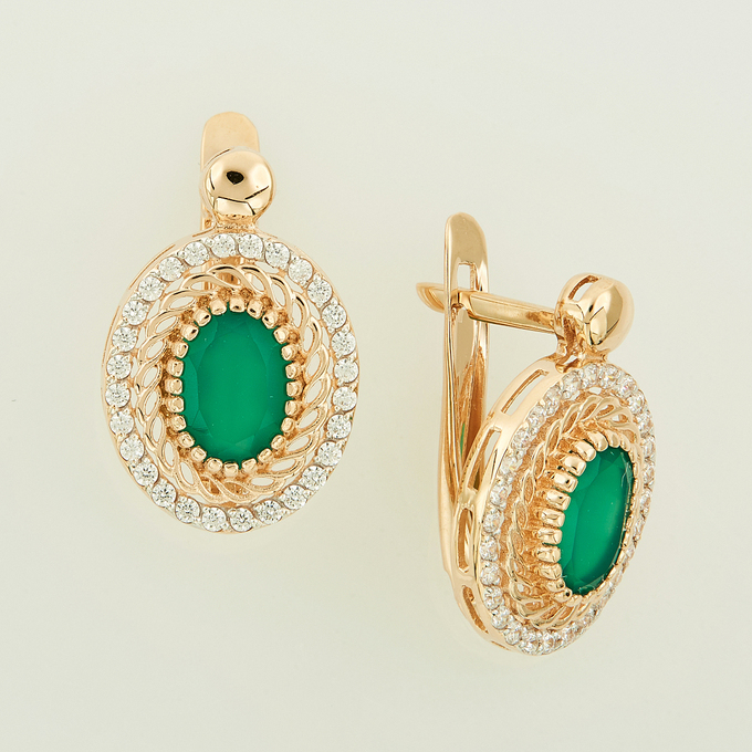 Серьги из красного золота 585 пробы c фианитами