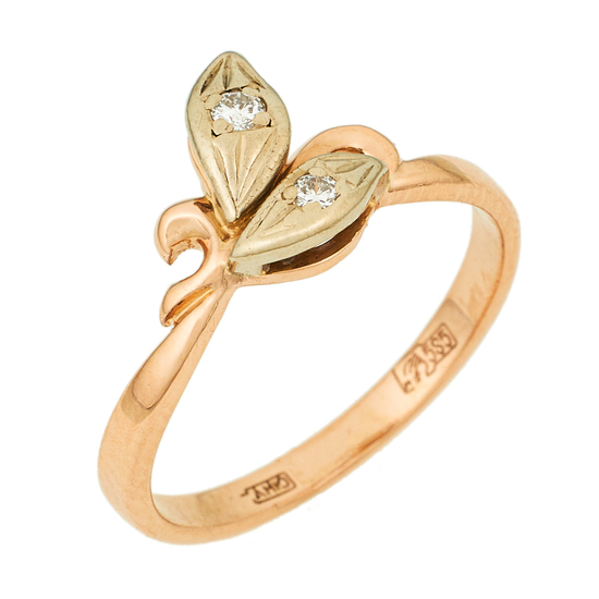 Кольцо из комбинированного золота 585 пробы c 2 бриллиантами, Л05141378 за 12950