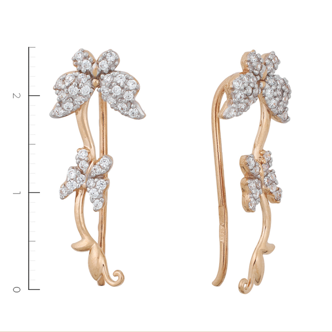 Серьги из красного золота 585 пробы c 68 фианитами