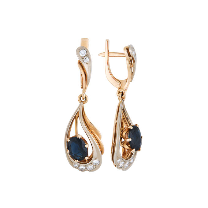 Серьги из золота 585 пробы c сапфирами и бриллиантами, Л 5803 9194 за 237360