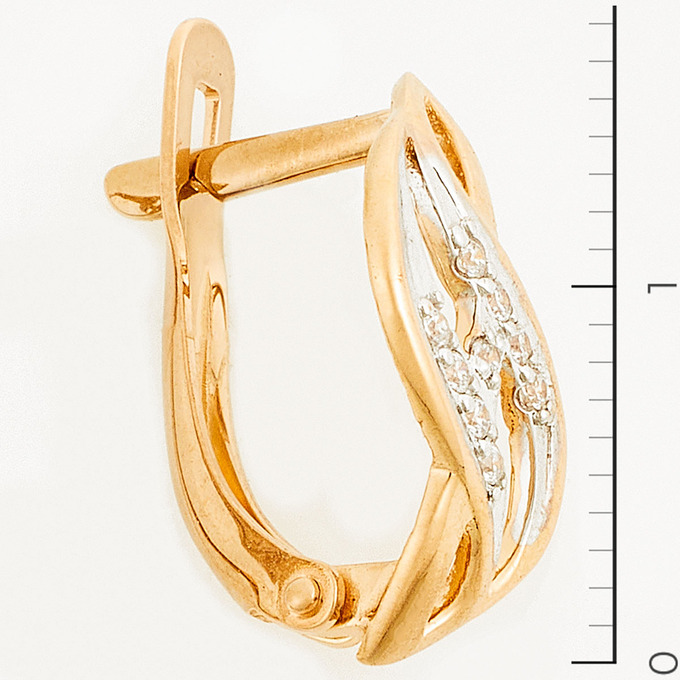 Серьги из комбинированного золота 585 пробы c фианитами
