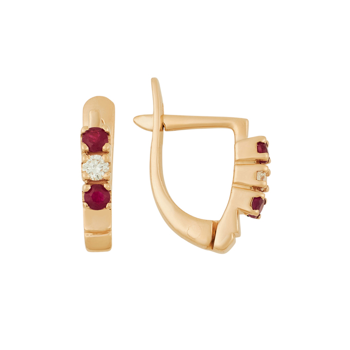 Серьги из золота 585 пробы c бриллиантами и рубинами, Ц О007 2005 за 39600