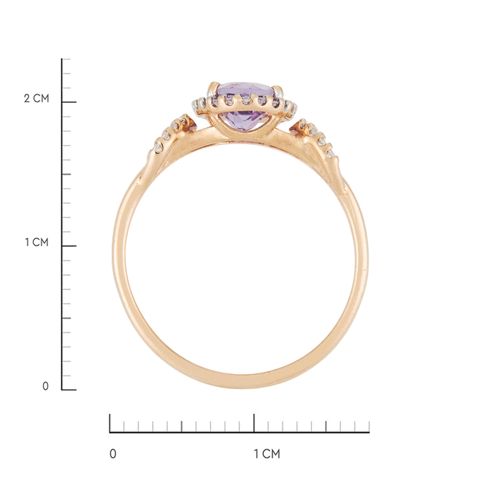 Кольцо из золота 585 пробы c 34 фианитами и 1 аметистом, Л 7502 2472 за 16000
