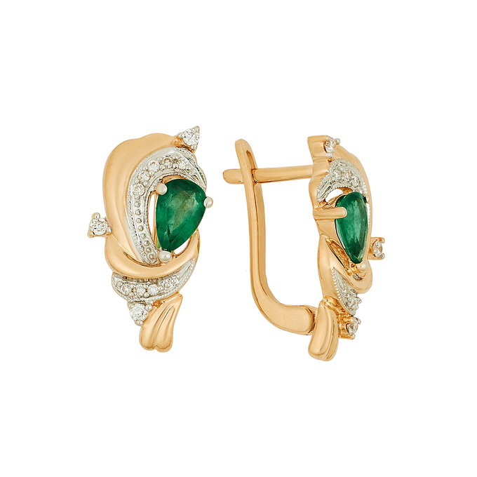 Серьги из золота 585 пробы c изумрудами и бриллиантами