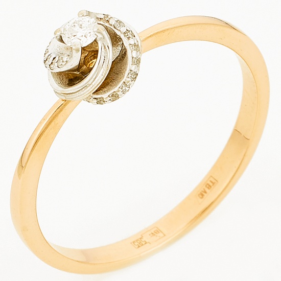 Кольцо из комбинированного золота 585 пробы c 19 бриллиантами, Л28081973 за 14100