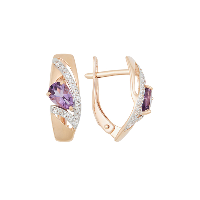 Серьги из золота 585 пробы c аметистами и фианитами, К 0000 2908 за 27300